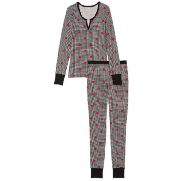 Victoria’s Secret Houndstooth Heart Super Soft Thermal Knit Loungewear SZ Large - Picture 3 of 11